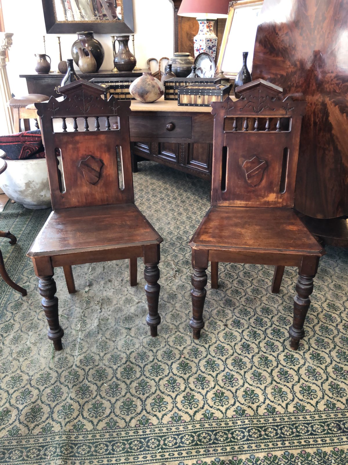 238. A Pair of Hall Chairs.